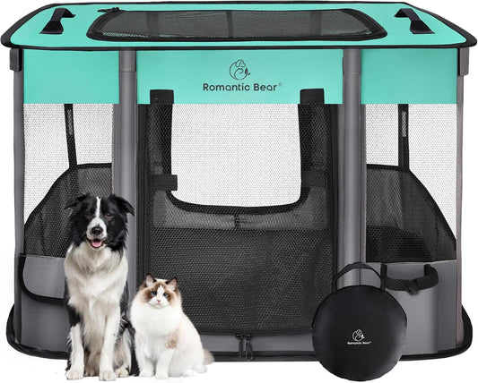ROMANTIC BEAR Dog Playpen,Foldable Pet Puppy Cat Playpen,M(31"x23"x21")