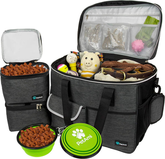 PetAmi Dog Travel Bag Organizer, Pet Supplies Tote, Stripe Black Medium