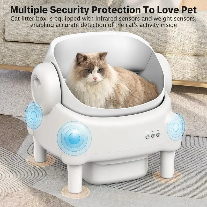 TAYACICY Open Top Automatic Litter Box - Self-Cleaning, App-Controlled (2.4G WiFi Only) for Multiple Cats with Safety Sensors, Odor Control, 2 Liner Rolls, Large Waste Bin, Cream White,back to school