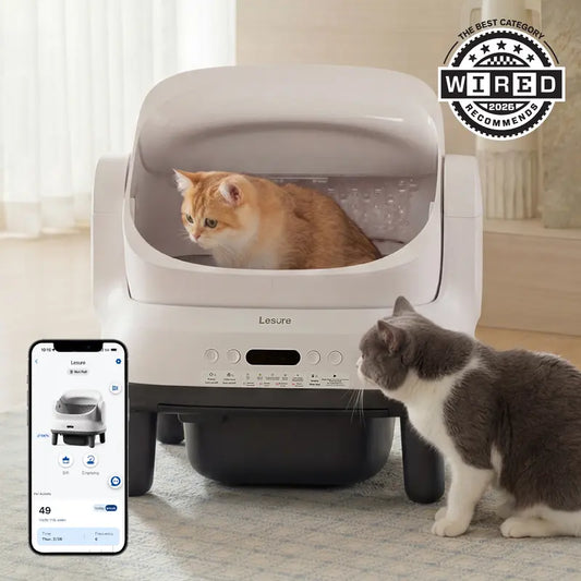 Lesure Silicone Self-Cleaning Litter Box - Hands Free, Safe, Odor Control, Easy-to-Use for 3.3-18lbs Cats, Vertical Strip Mesh Holes, Smart App Control, 8.9L Built-in Waste Bin, Modern Cat Litterbox