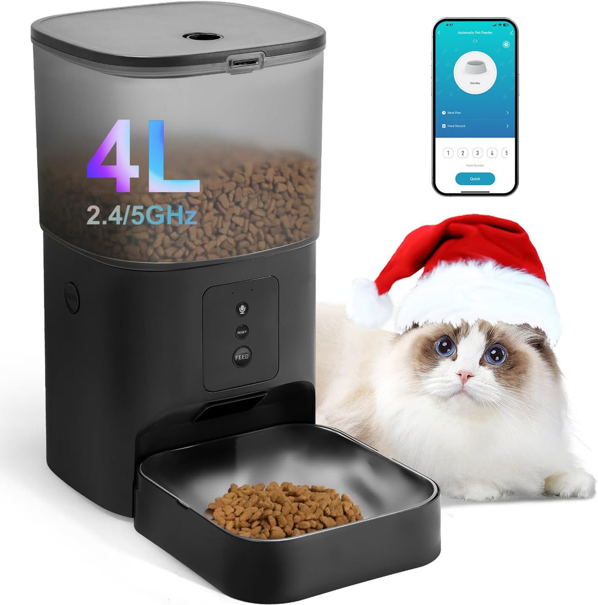 ANDOLL HOME Automatic Cat Feeder,4L Timed Cat＆Dog Dry Food Dispenser