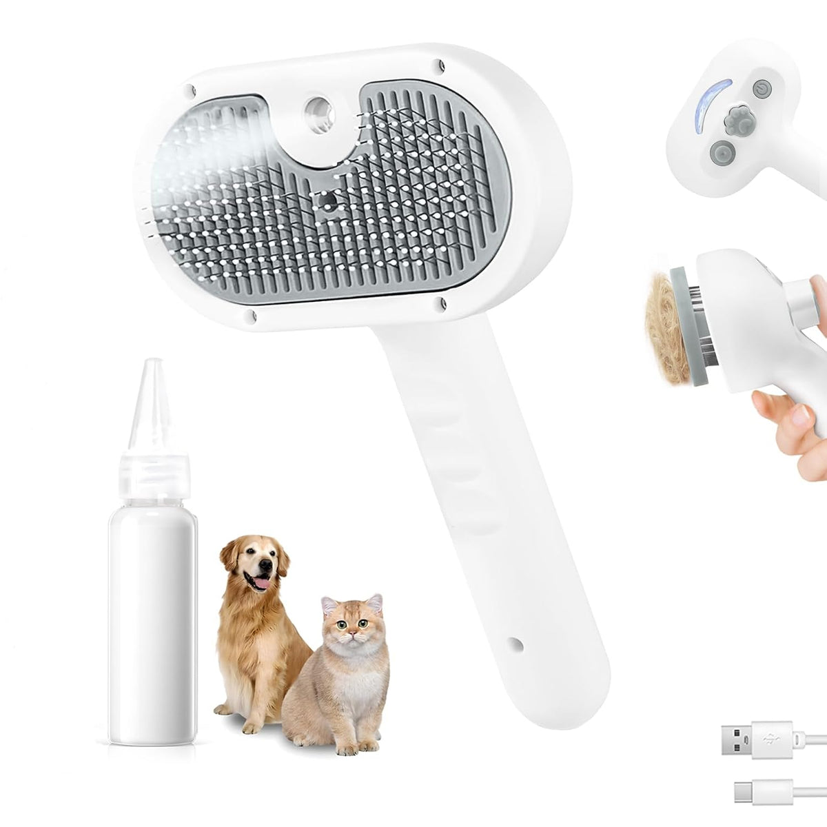 Pet Steam Brush for Dog, cat brushes for indoor cats - 1 Waterless Shampoo
