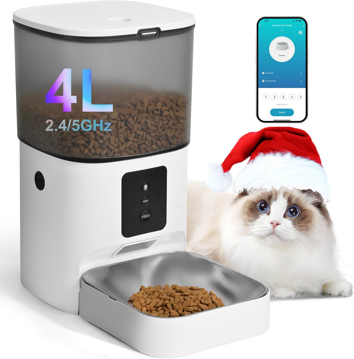 ANDOLL HOME Automatic Cat Feeder,4L Timed Cat＆Dog Dry Food Dispenser