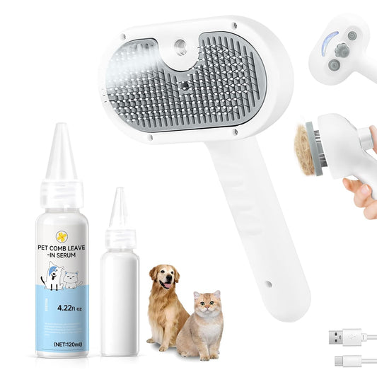 Pet Steam Brush for Dog, cat brushes for indoor cats - 1 Waterless Shampoo