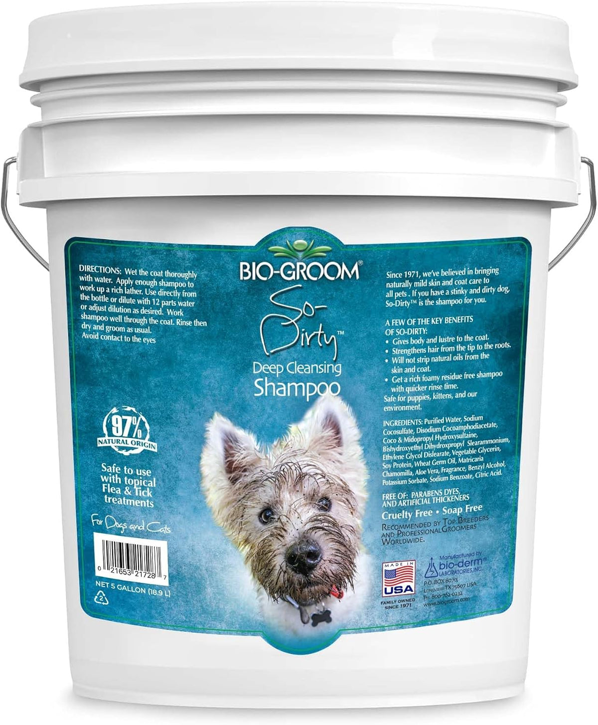 Bio-Groom So-Dirty Dog Shampoo - Quick Rinse Pet Shampoo, Dog Bathing Supplies, Puppy Wash, Dog Grooming Supplies, Cruelty-Free, Made in USA, Shampoo for Smelly Dogs - 1 Gallon