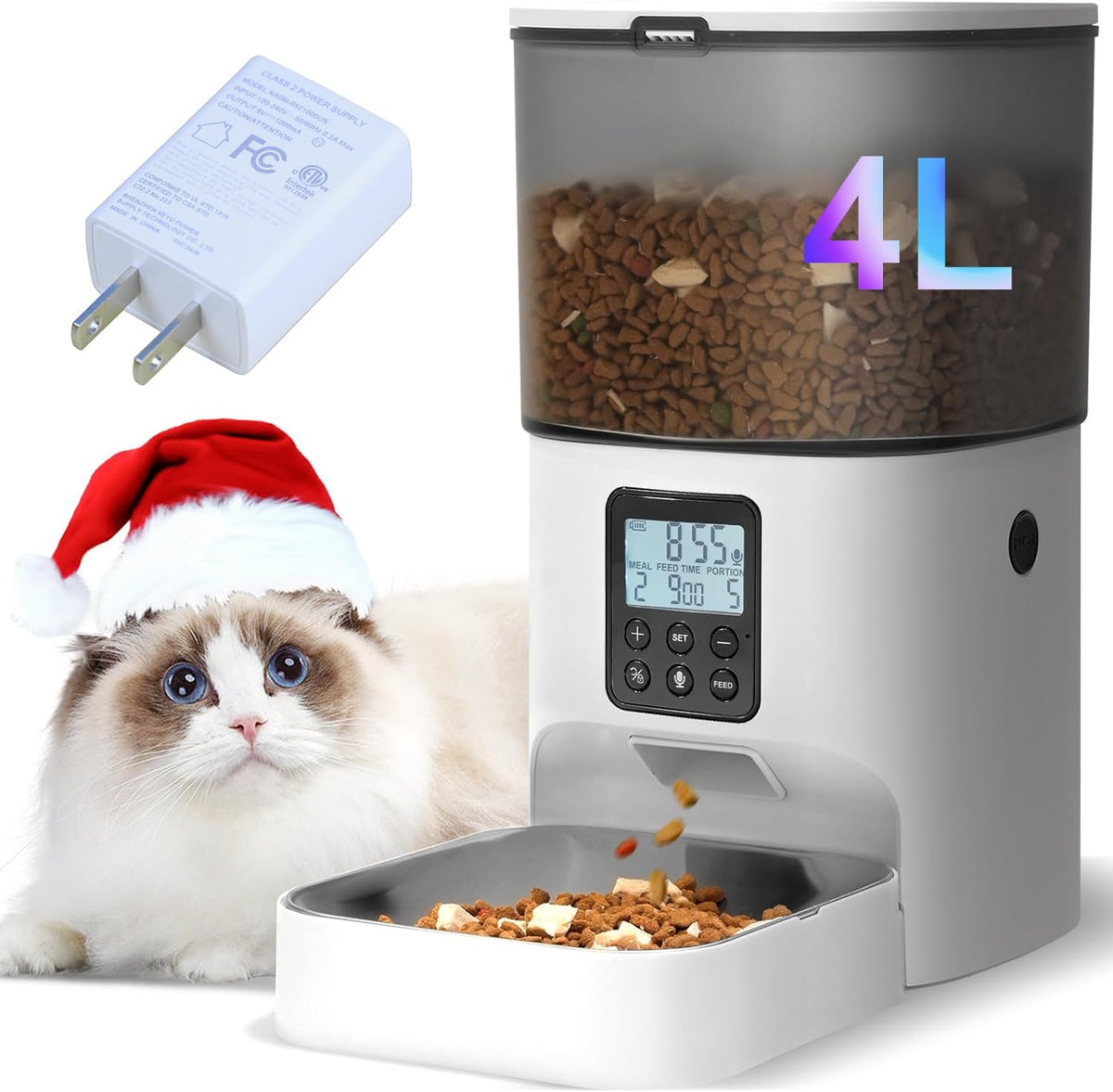 ANDOLL HOME Automatic Cat Feeder,4L Timed Cat＆Dog Dry Food Dispenser