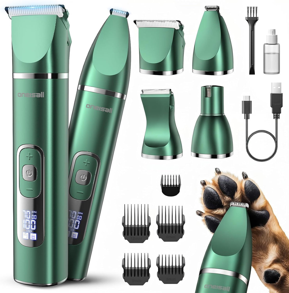 oneisall 4 in 1 Dog Grooming Kit with LCD Display