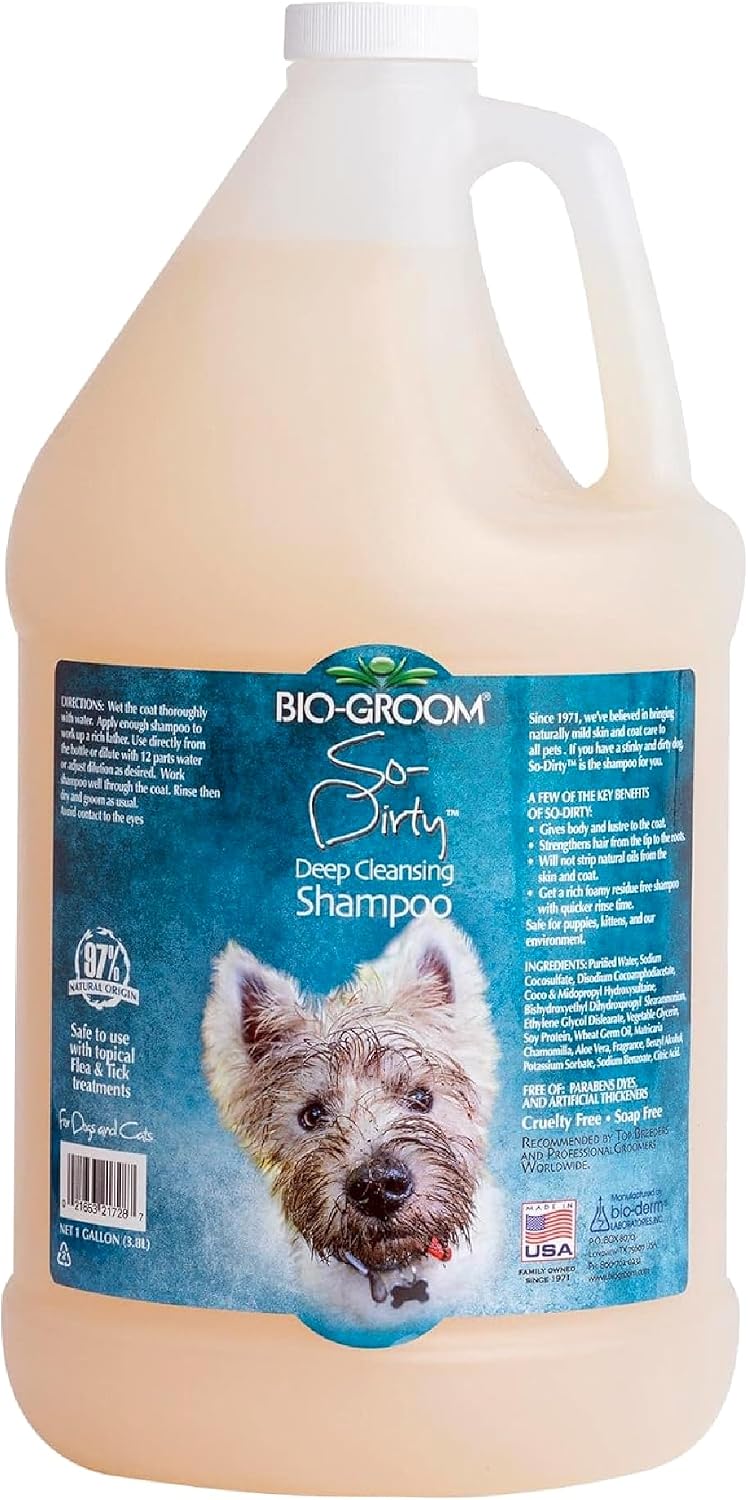 Bio-Groom So-Dirty Dog Shampoo - Quick Rinse Pet Shampoo, Dog Bathing Supplies, Puppy Wash, Dog Grooming Supplies, Cruelty-Free, Made in USA, Shampoo for Smelly Dogs - 1 Gallon