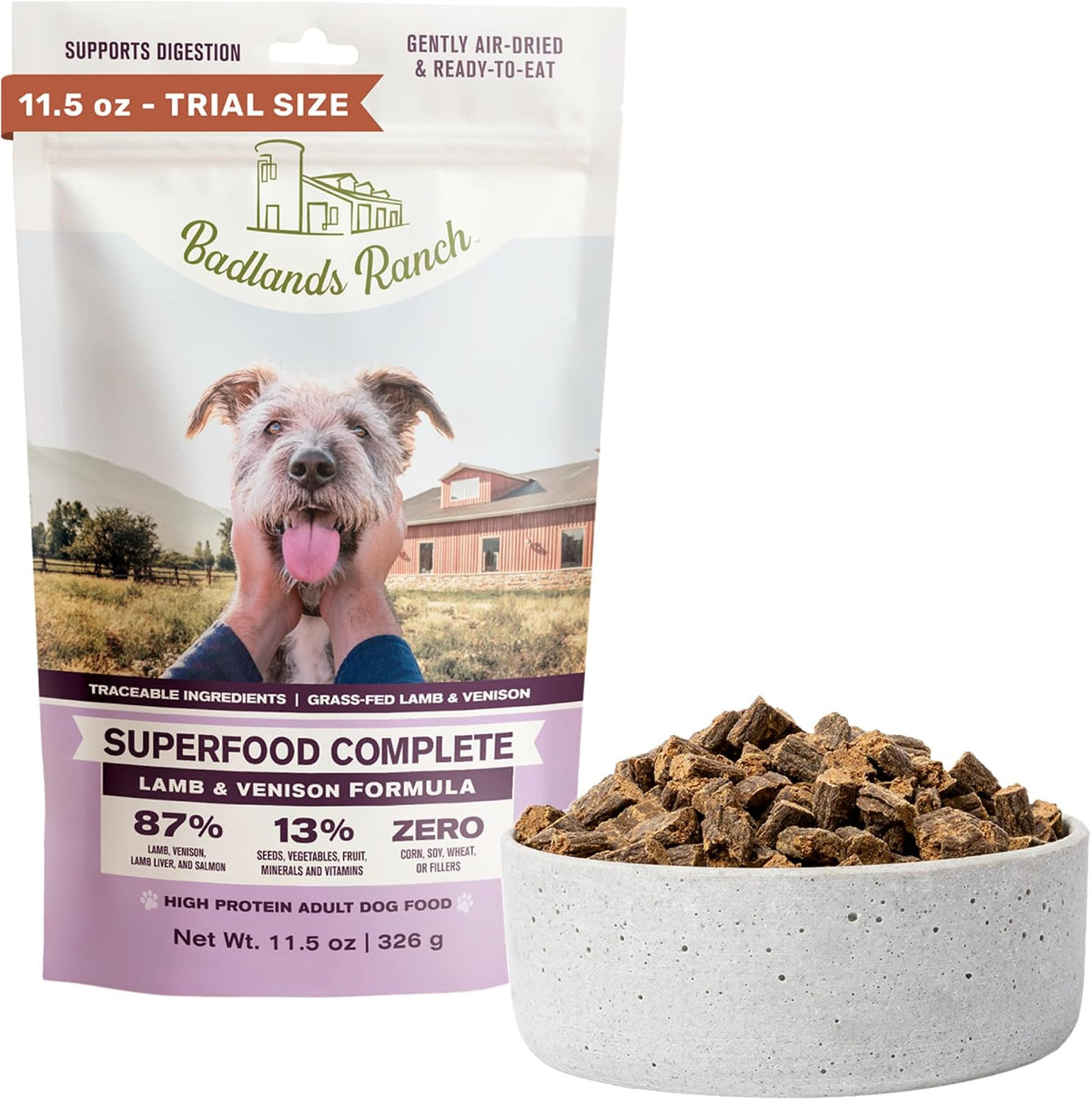BADLANDS RANCH Air-Dried Fish & Turkey Dog Food, 87% Meat, 24 oz