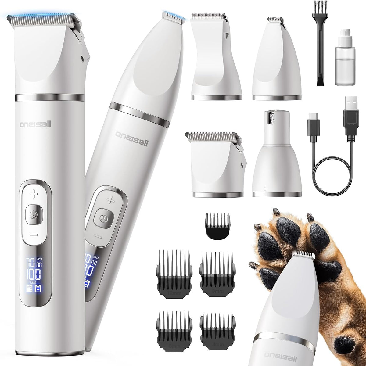 oneisall 4 in 1 Dog Grooming Kit with LCD Display