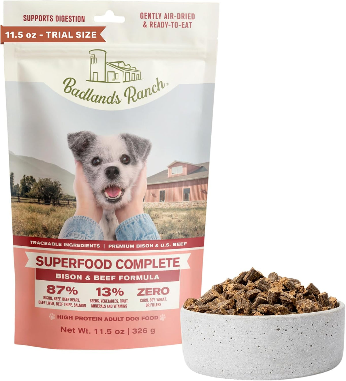 BADLANDS RANCH Air-Dried Fish & Turkey Dog Food, 87% Meat, 24 oz