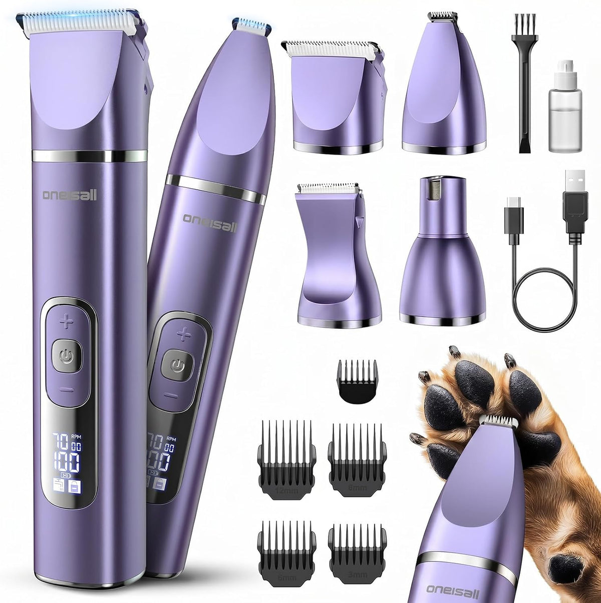 oneisall 4 in 1 Dog Grooming Kit with LCD Display