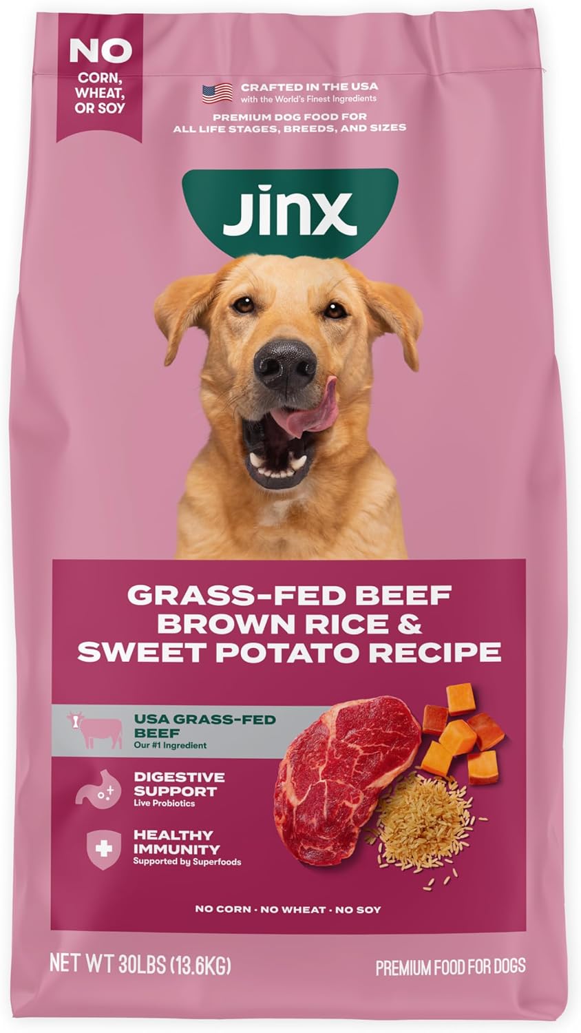 Jinx Premium Dry Dog Food, for All Lifestages - Real Beef, Brown Rice & Sweet Potato Kibble with Superfoods for Immune Support & Probiotics for Digestive Support - No Fillers - 4lb (Pack of 2)