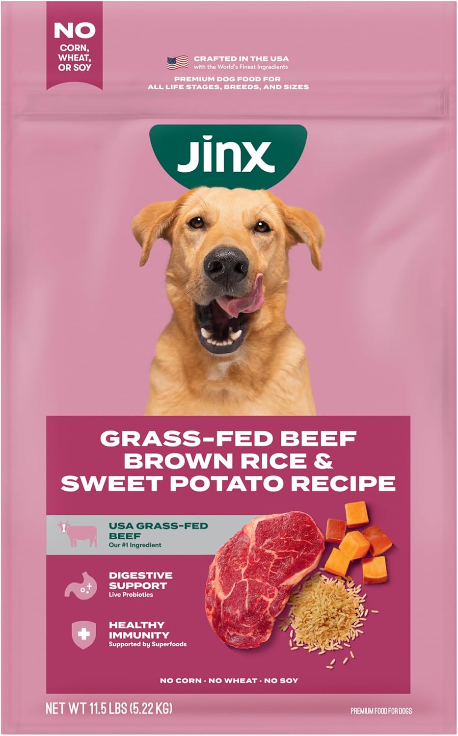 Jinx Premium Dry Dog Food, for All Lifestages - Real Beef, Brown Rice & Sweet Potato Kibble with Superfoods for Immune Support & Probiotics for Digestive Support - No Fillers - 4lb (Pack of 2)