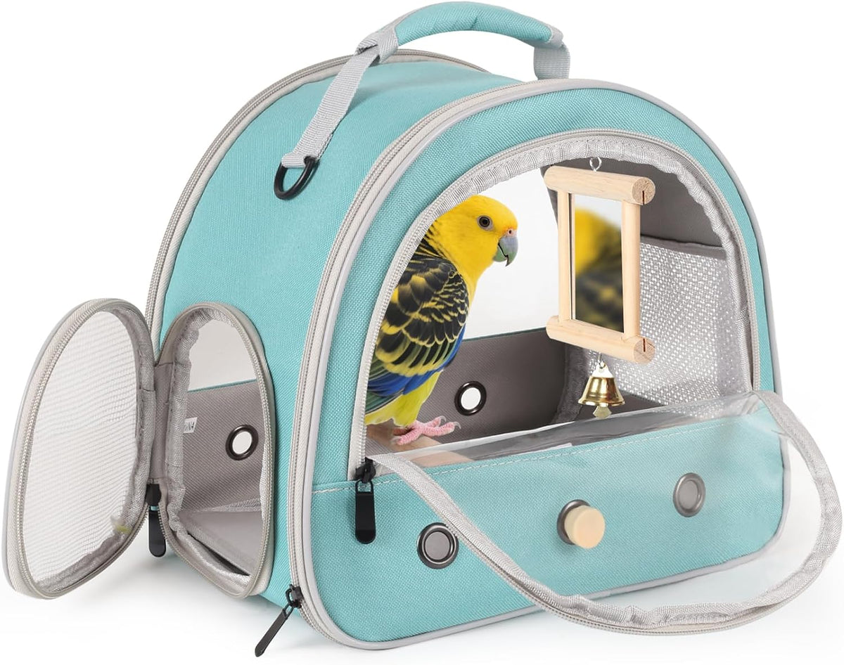 Portable Parrot Travel Cage Carrier with Small Swing Toy&Cage Colorful Toys Set Small Bird Parakeet Bag with Standing Perch Bird Carry Transport Bag (Black, Carreir/Swing)