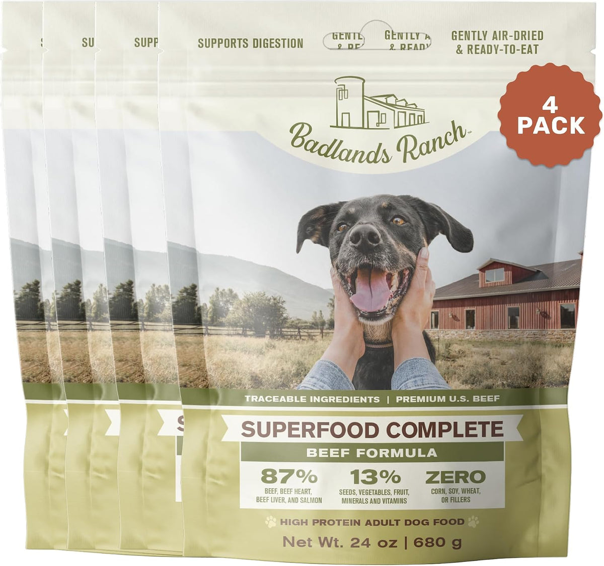 BADLANDS RANCH Air-Dried Fish & Turkey Dog Food, 87% Meat, 24 oz