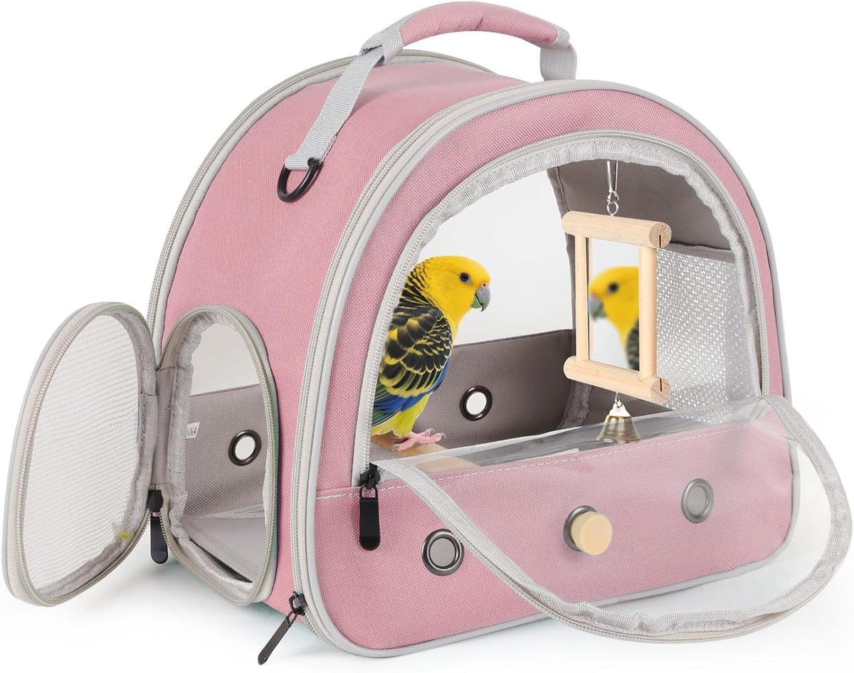 Portable Parrot Travel Cage Carrier with Small Swing Toy&Cage Colorful Toys Set Small Bird Parakeet Bag with Standing Perch Bird Carry Transport Bag (Black, Carreir/Swing)