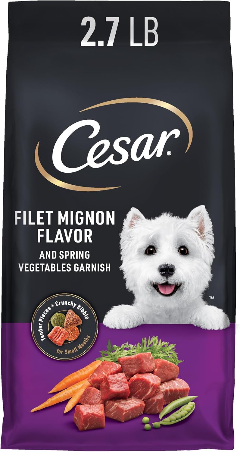 Cesar Small Breed Adult Dry Dog Food Filet Mignon Flavor with Spring Vegetables Garnish Dog Kibble, 12 lb. Bag (Pack of 2)