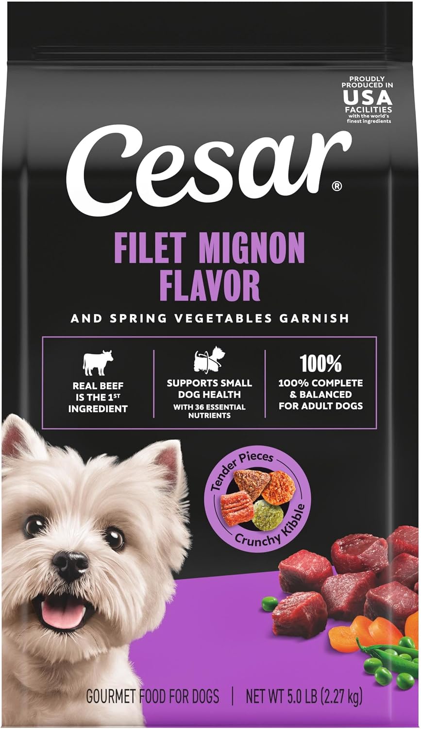 Cesar Small Breed Adult Dry Dog Food Filet Mignon Flavor with Spring Vegetables Garnish Dog Kibble, 12 lb. Bag (Pack of 2)
