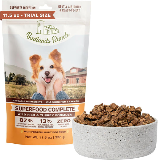 BADLANDS RANCH Air-Dried Fish & Turkey Dog Food, 87% Meat, 24 oz