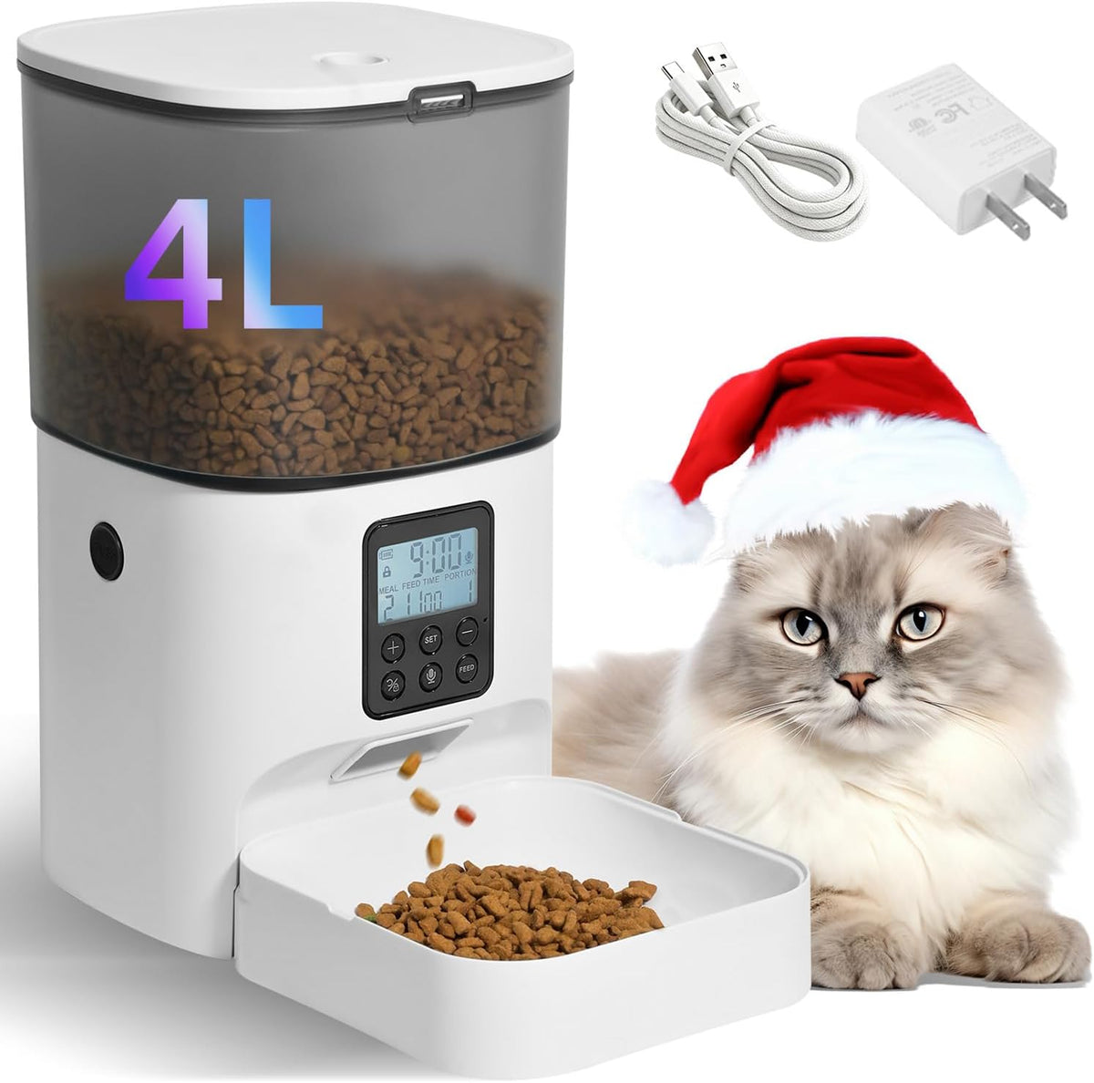 ANDOLL HOME Automatic Cat Feeder,4L Timed Cat＆Dog Dry Food Dispenser