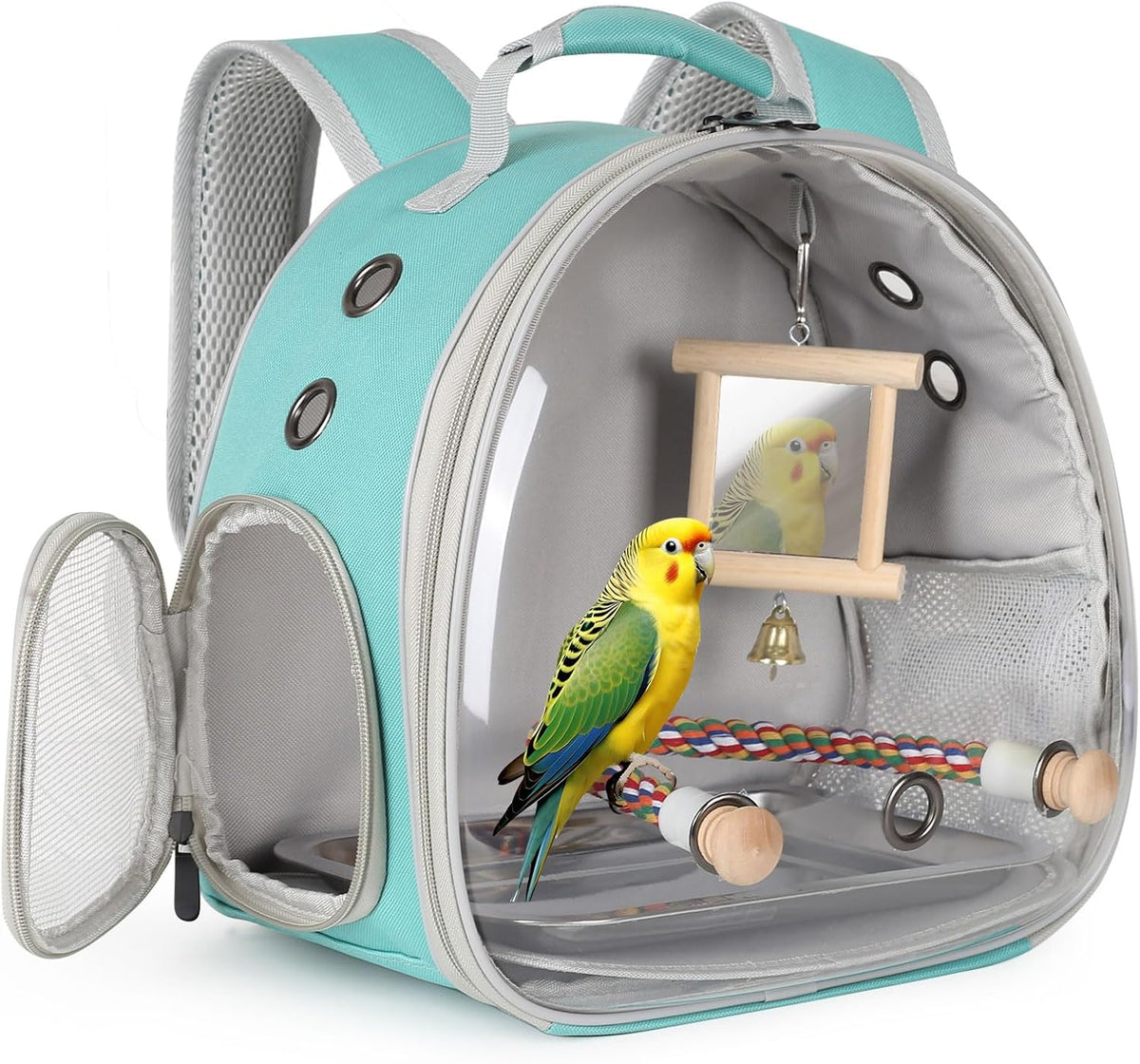Portable Parrot Travel Cage Carrier with Small Swing Toy&Cage Colorful Toys Set Small Bird Parakeet Bag with Standing Perch Bird Carry Transport Bag (Black, Carreir/Swing)