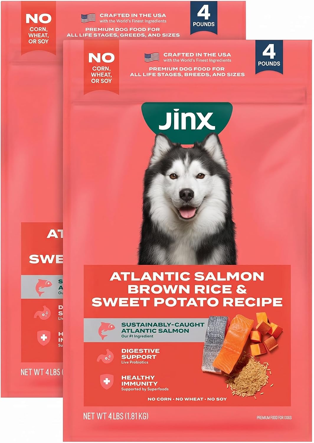 Jinx Premium Dry Dog Food, for All Lifestages - Real Beef, Brown Rice & Sweet Potato Kibble with Superfoods for Immune Support & Probiotics for Digestive Support - No Fillers - 4lb (Pack of 2)