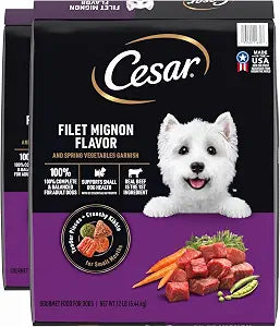 Cesar Small Breed Adult Dry Dog Food Filet Mignon Flavor with Spring Vegetables Garnish Dog Kibble, 12 lb. Bag (Pack of 2)
