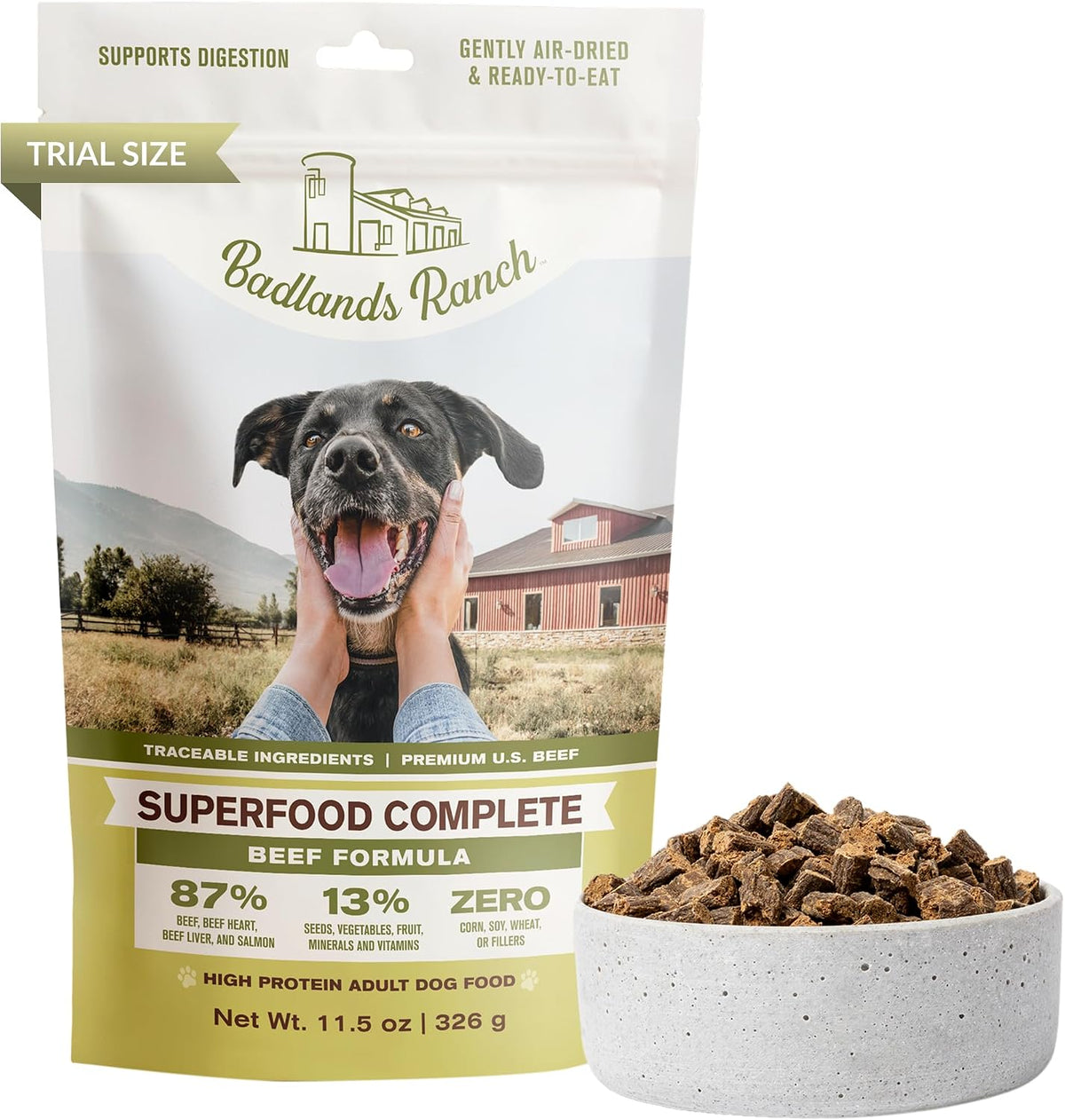 BADLANDS RANCH Air-Dried Fish & Turkey Dog Food, 87% Meat, 24 oz