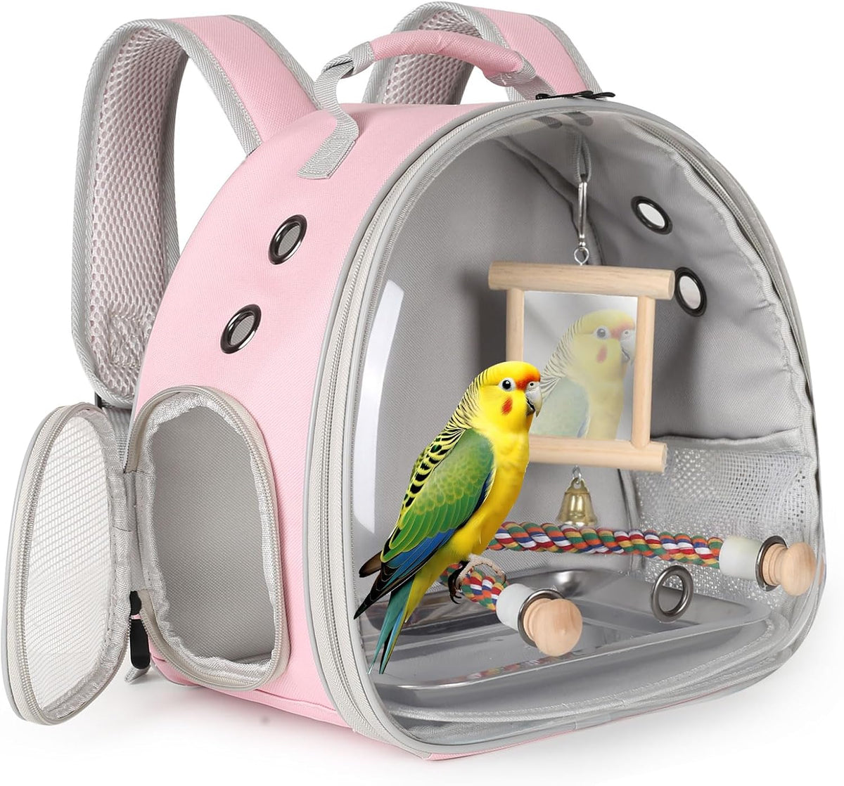 Portable Parrot Travel Cage Carrier with Small Swing Toy&Cage Colorful Toys Set Small Bird Parakeet Bag with Standing Perch Bird Carry Transport Bag (Black, Carreir/Swing)