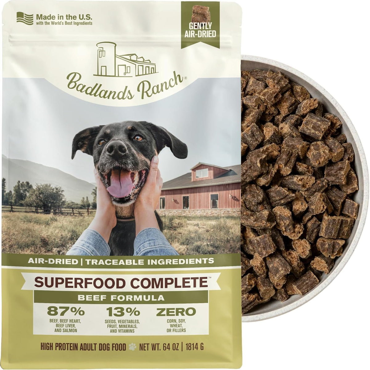 BADLANDS RANCH Air-Dried Fish & Turkey Dog Food, 87% Meat, 24 oz