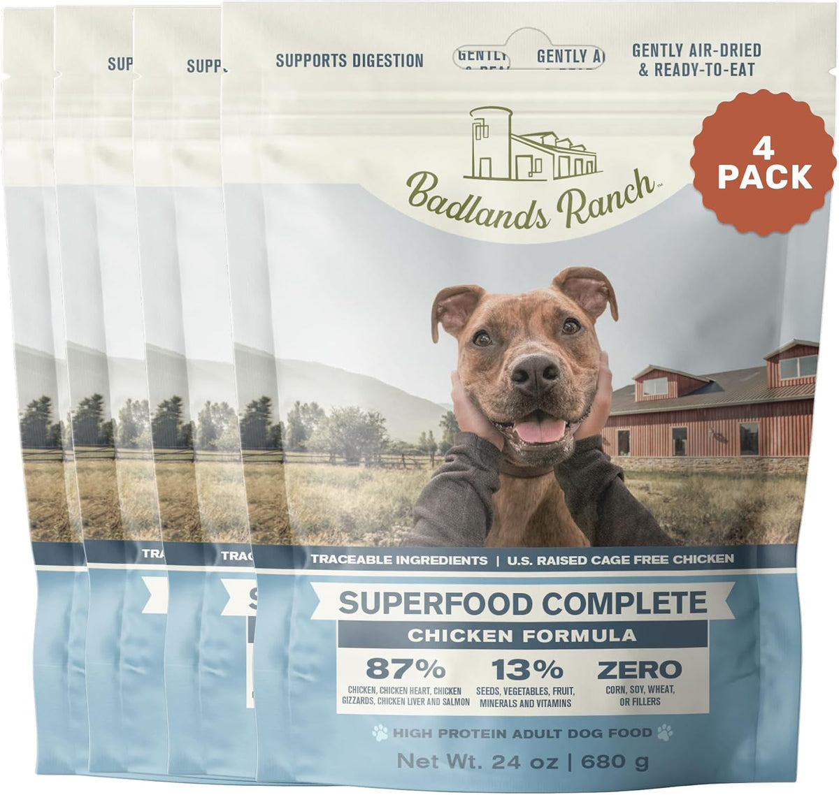 BADLANDS RANCH Air-Dried Fish & Turkey Dog Food, 87% Meat, 24 oz