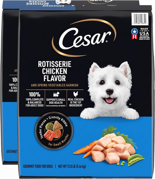 Cesar Small Breed Adult Dry Dog Food Filet Mignon Flavor with Spring Vegetables Garnish Dog Kibble, 12 lb. Bag (Pack of 2)