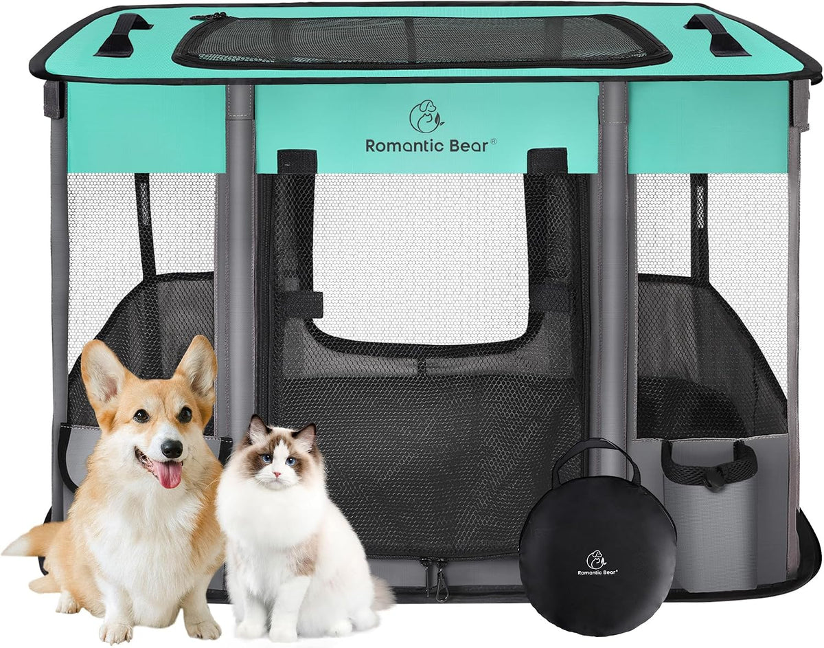 ROMANTIC BEAR Dog Playpen,Foldable Pet Puppy Cat Playpen,M(31"x23"x21")