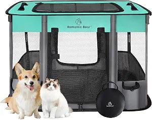 ROMANTIC BEAR Dog Playpen,Foldable Pet Puppy Cat Playpen,M(31"x23"x21")
