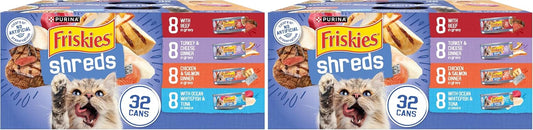 Friskies Purina Wet Cat Food Variety Pack, Shreds with Beef, Turkey & Cheese Dinner, Chicken & Salmon Dinner, and with Ocean Whitefish and Tuna - 5.5 oz. Cans (Pack of 80)