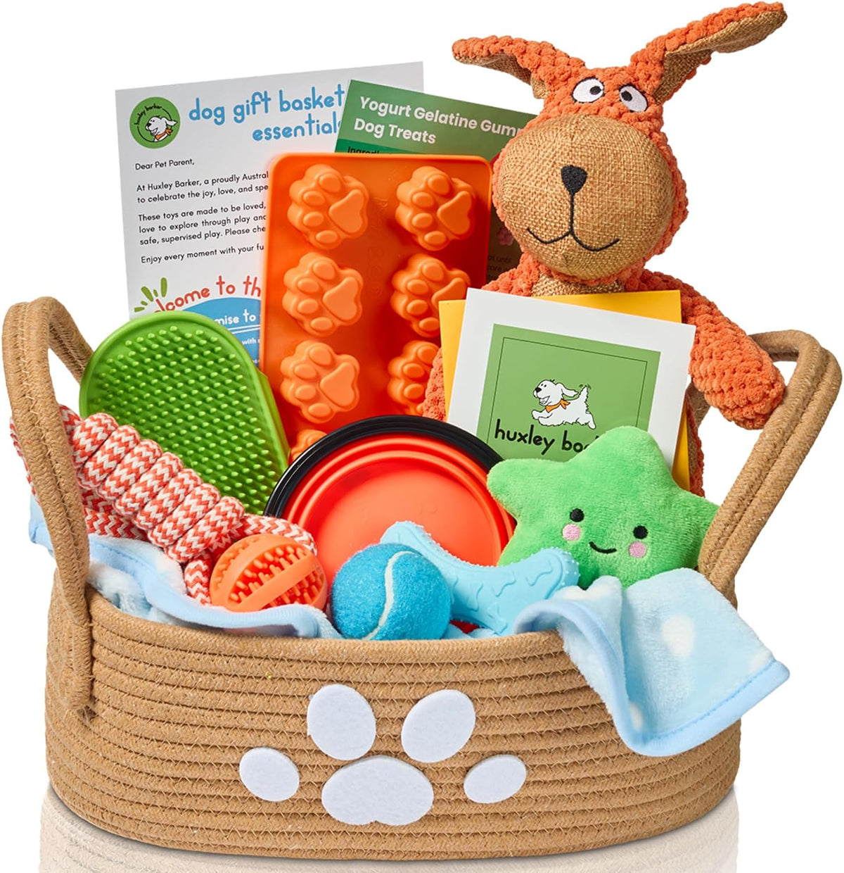 Deluxe New Puppy & Dog Gift Basket for Puppies, Adopted Dogs & Small Family Dogs - Dog Lick Mat, Chew Toys, Squeaky Toys, Toy Box, Treat Mold, Pet Blanket - Essential Pet Supplies