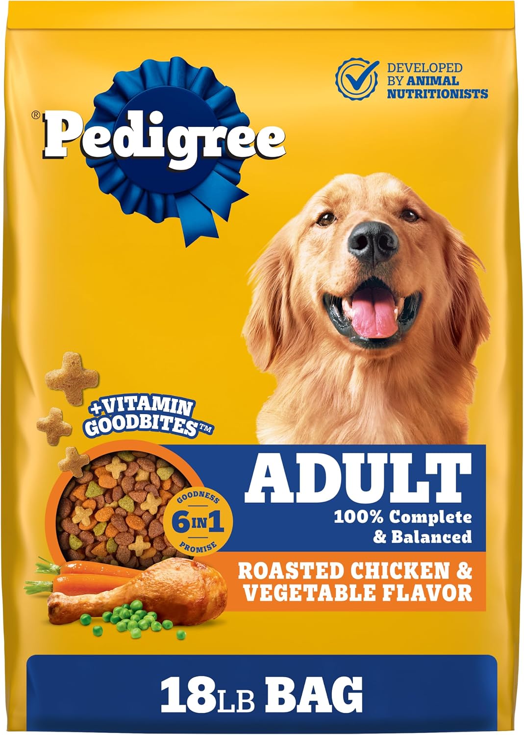 Pedigree Complete Nutrition Adult Dry Dog Food Roasted Chicken, Rice & Vegetable Flavor Dog Kibble, 3.5 lb. Bag (Pack of 4)