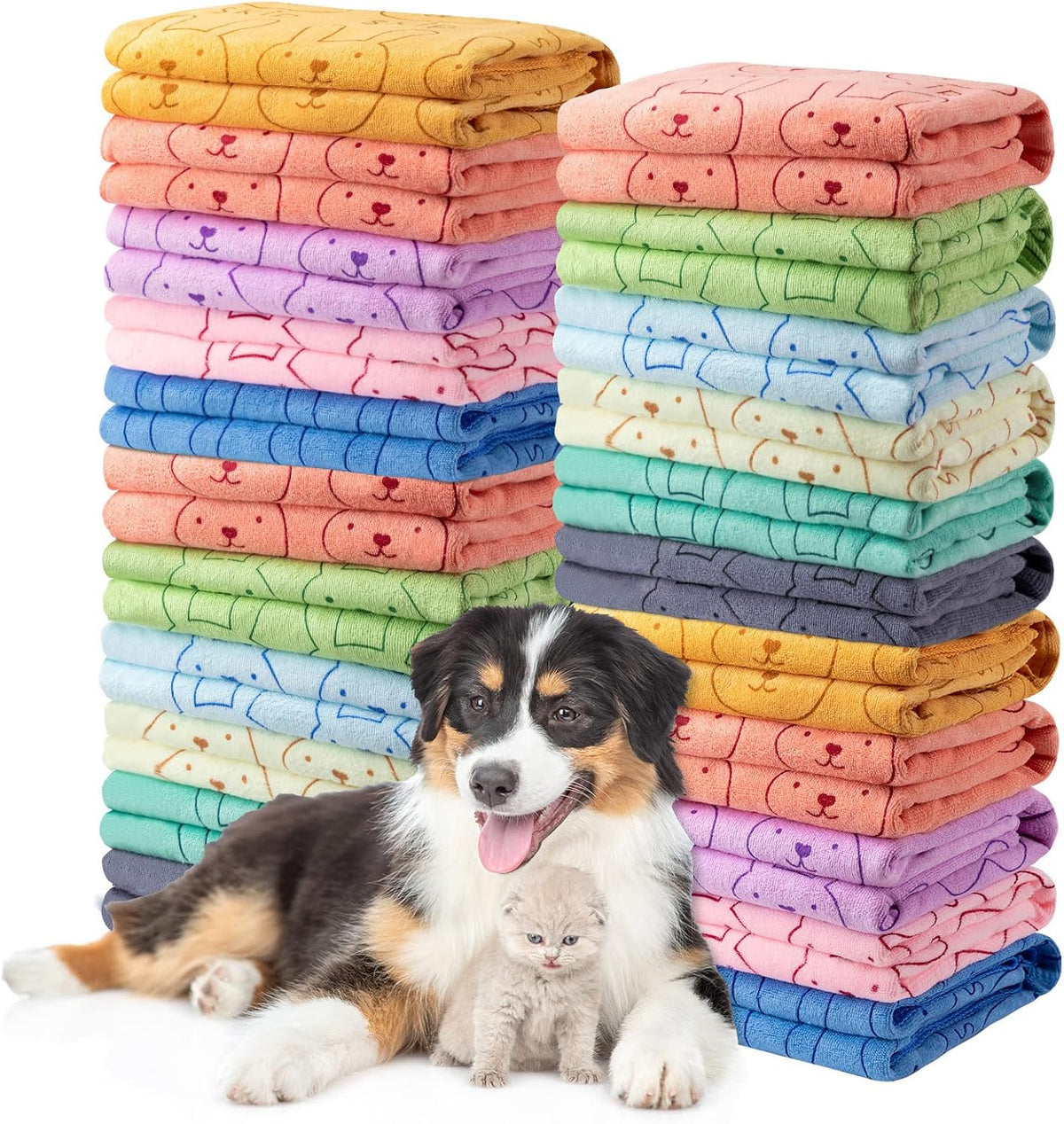 Tatuo 22 Pcs Dog Towels for Drying 20 x 40 Inch Pet Bath Towels Absorbent Microfiber Towel Quick Drying Puppy Bathing Supplies for Small Medium Large Dog Puppy Cat(Blue,Bone Pattern)