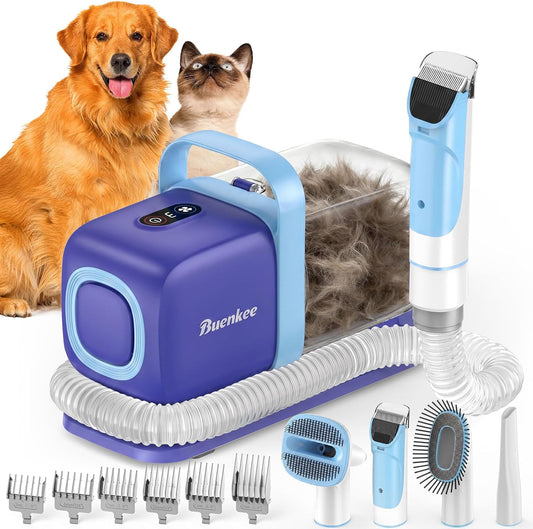 Buenkee Dog Grooming Vacuum Kit, 15000Pa Clipper, Shedding Brush, 2L, White