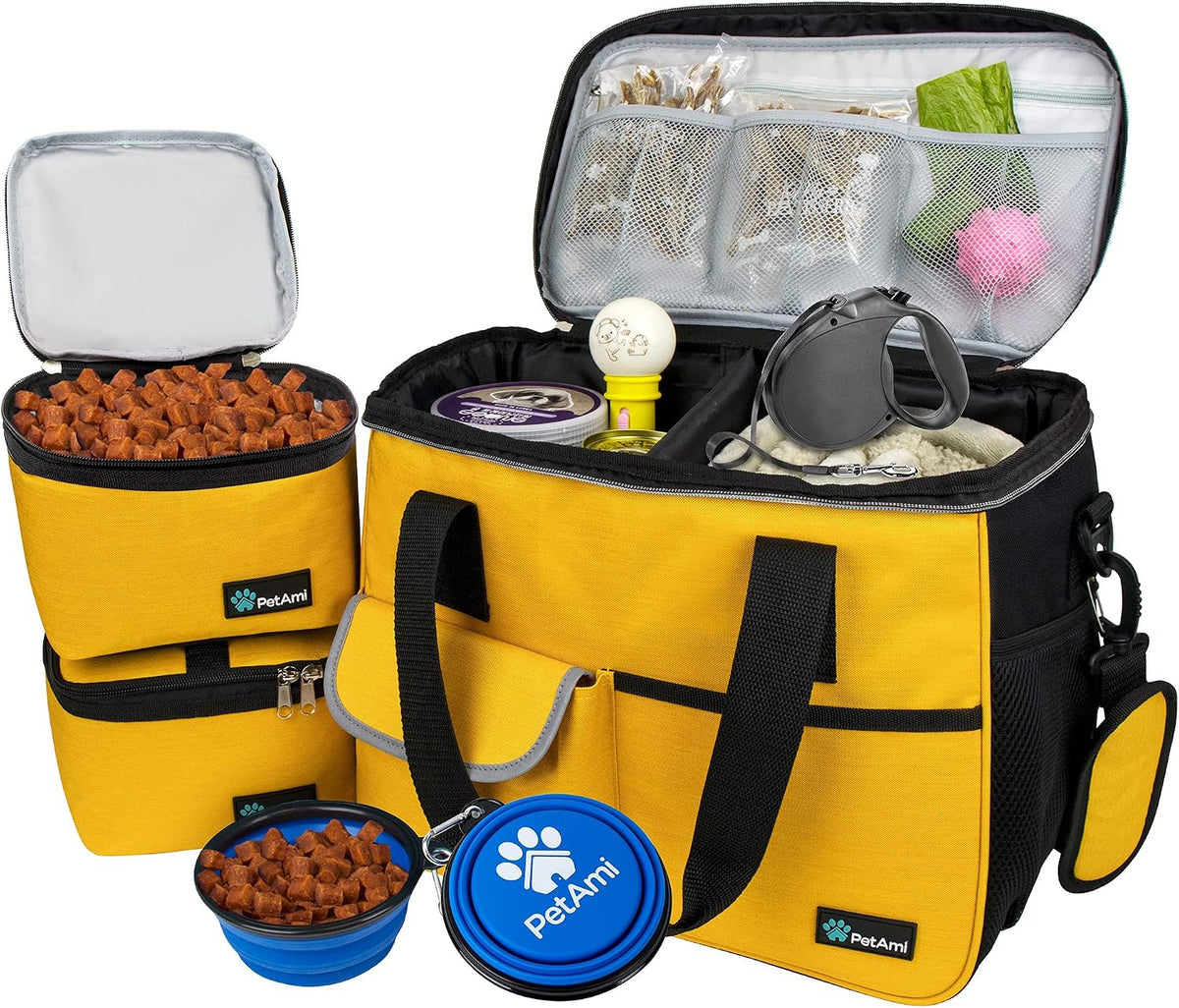 PetAmi Dog Travel Bag Organizer, Pet Supplies Tote, Stripe Black Medium