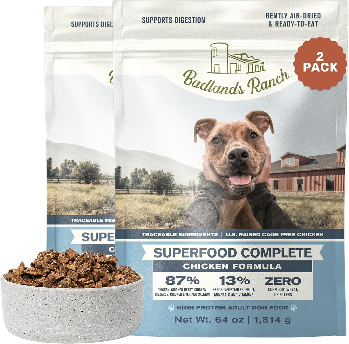BADLANDS RANCH Air-Dried Fish & Turkey Dog Food, 87% Meat, 24 oz