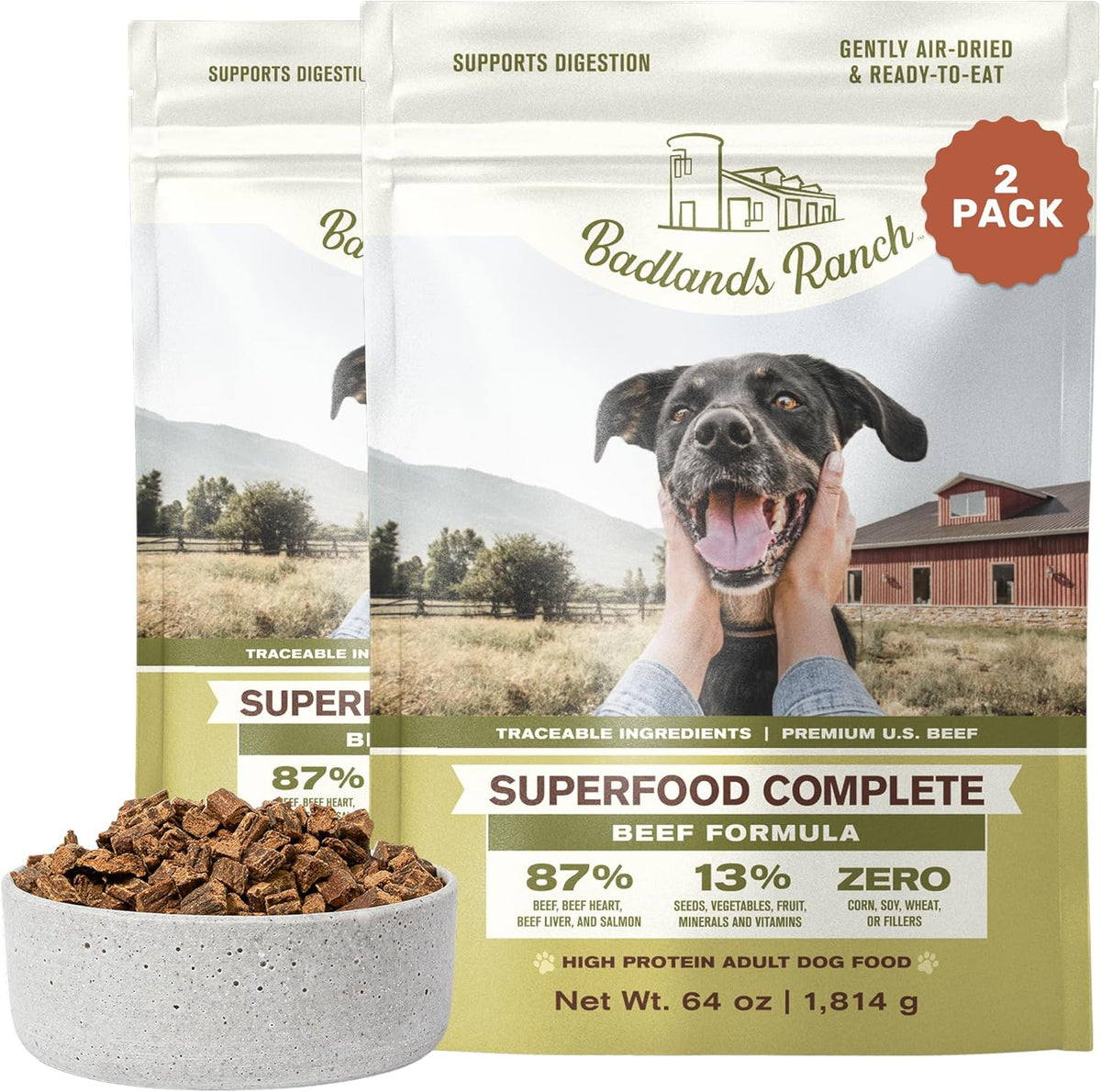 BADLANDS RANCH Air-Dried Fish & Turkey Dog Food, 87% Meat, 24 oz