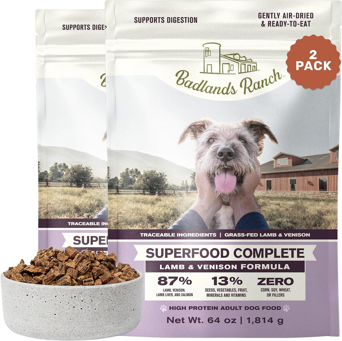 BADLANDS RANCH Air-Dried Fish & Turkey Dog Food, 87% Meat, 24 oz
