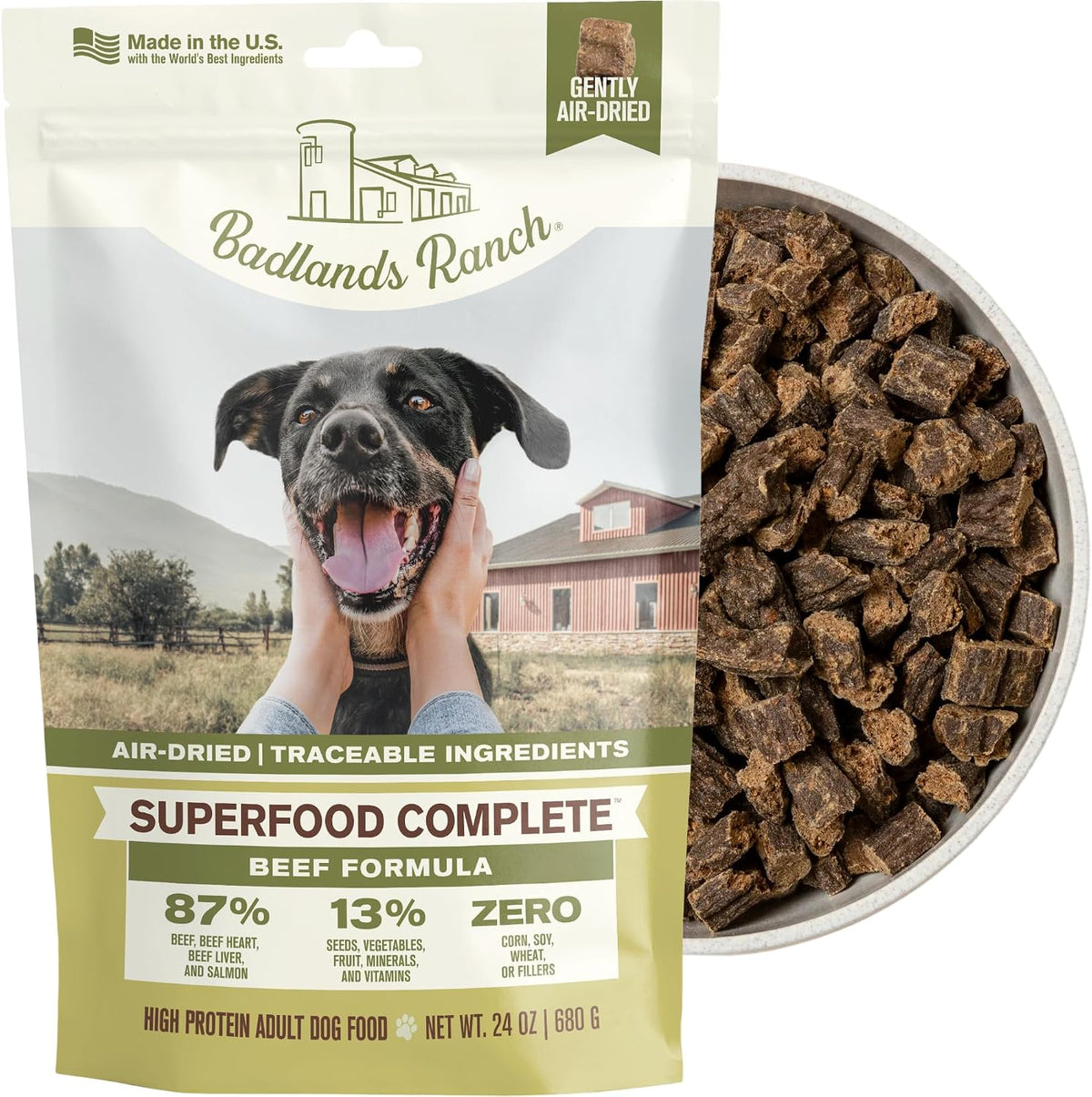 BADLANDS RANCH Air-Dried Fish & Turkey Dog Food, 87% Meat, 24 oz