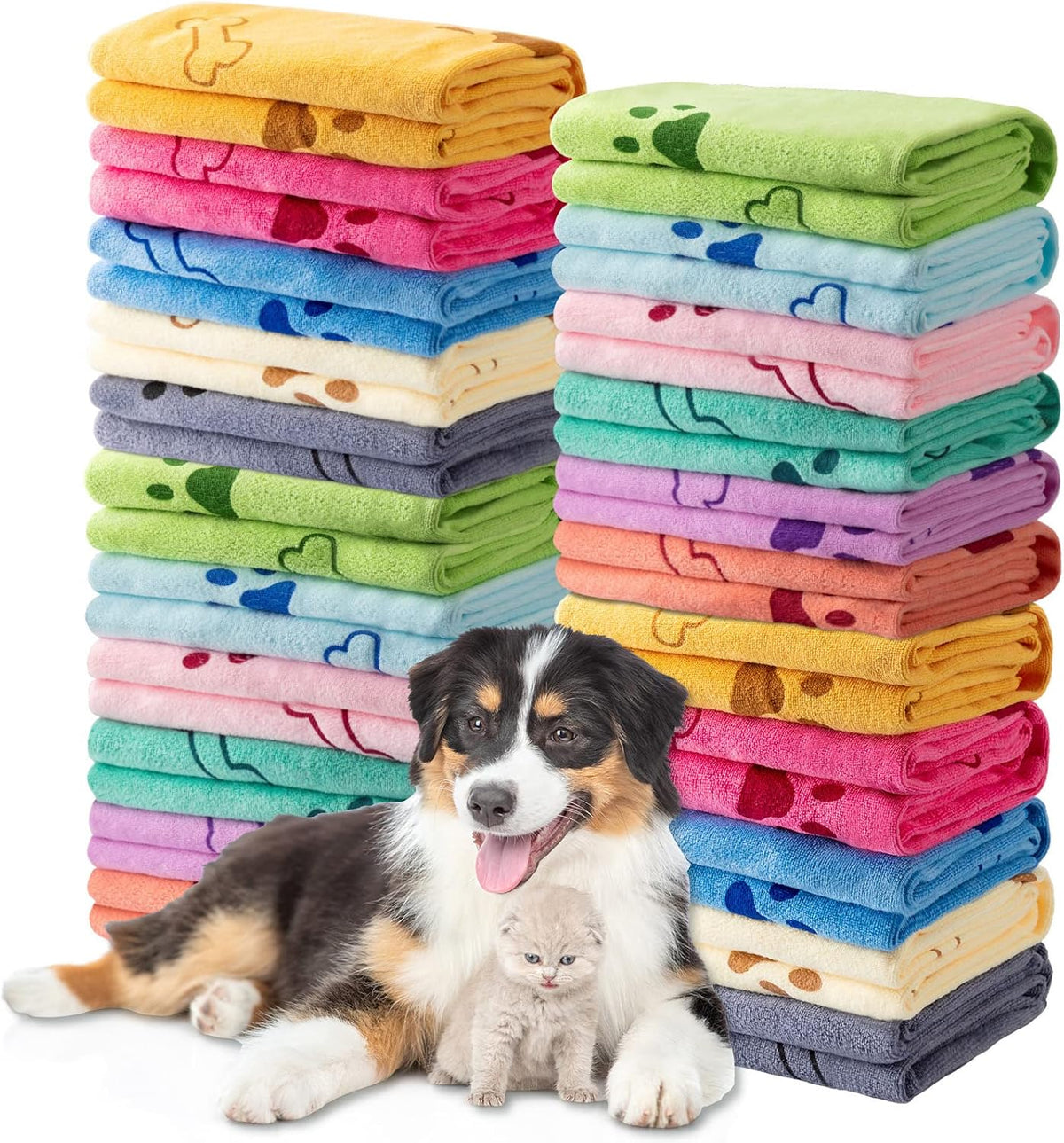 Tatuo 22 Pcs Dog Towels for Drying 20 x 40 Inch Pet Bath Towels Absorbent Microfiber Towel Quick Drying Puppy Bathing Supplies for Small Medium Large Dog Puppy Cat(Blue,Bone Pattern)