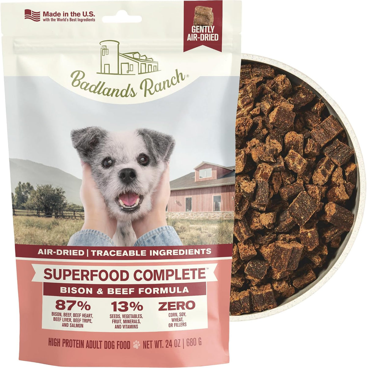 BADLANDS RANCH Air-Dried Fish & Turkey Dog Food, 87% Meat, 24 oz
