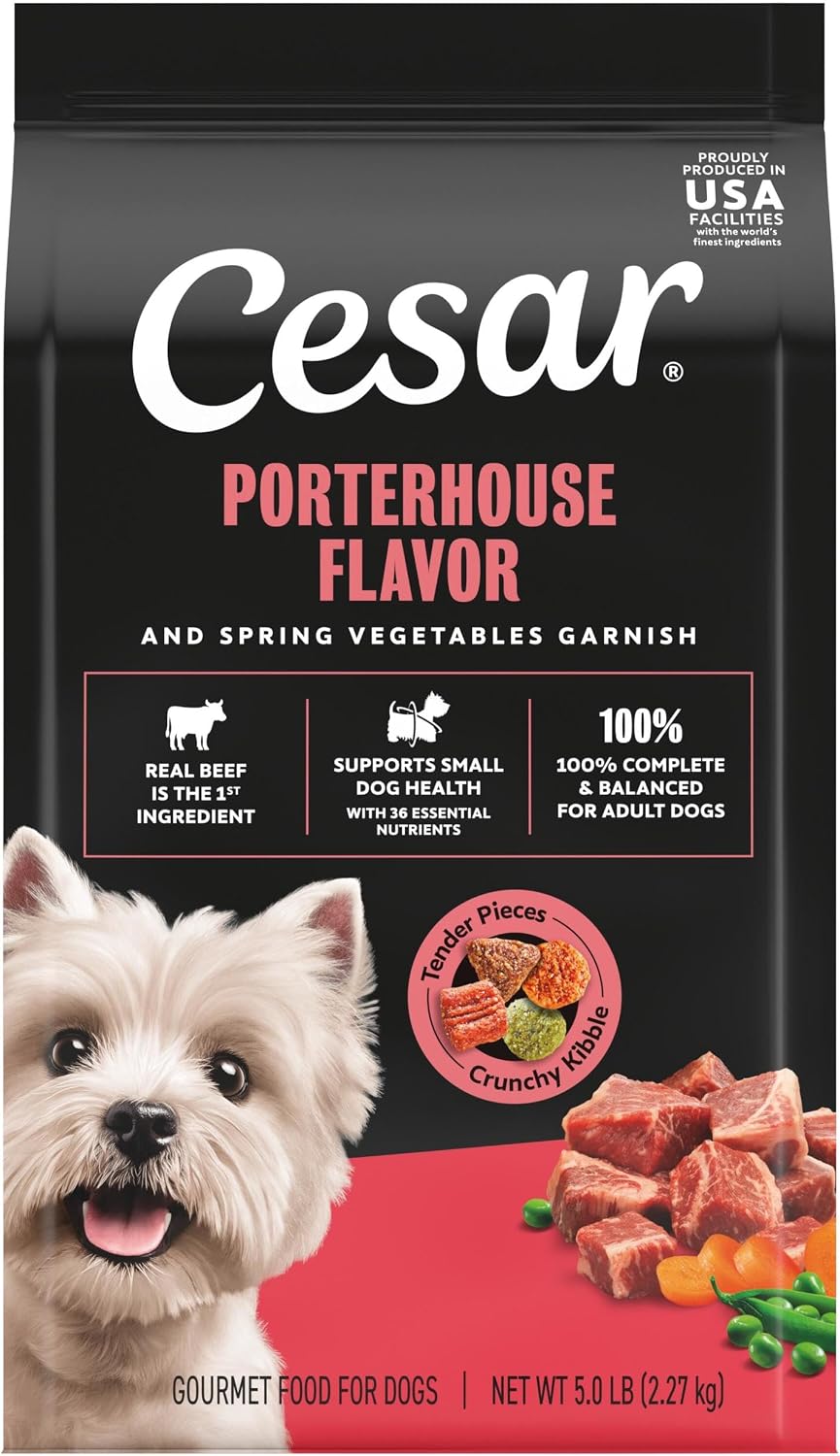 Cesar Small Breed Adult Dry Dog Food Filet Mignon Flavor with Spring Vegetables Garnish Dog Kibble, 12 lb. Bag (Pack of 2)