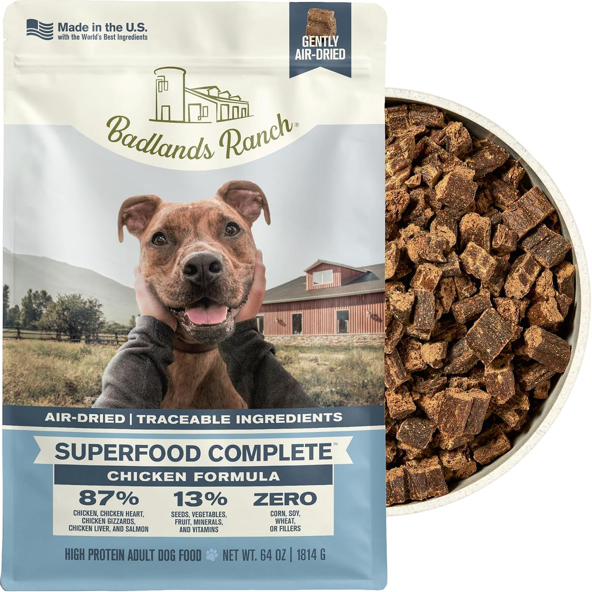 BADLANDS RANCH Air-Dried Fish & Turkey Dog Food, 87% Meat, 24 oz
