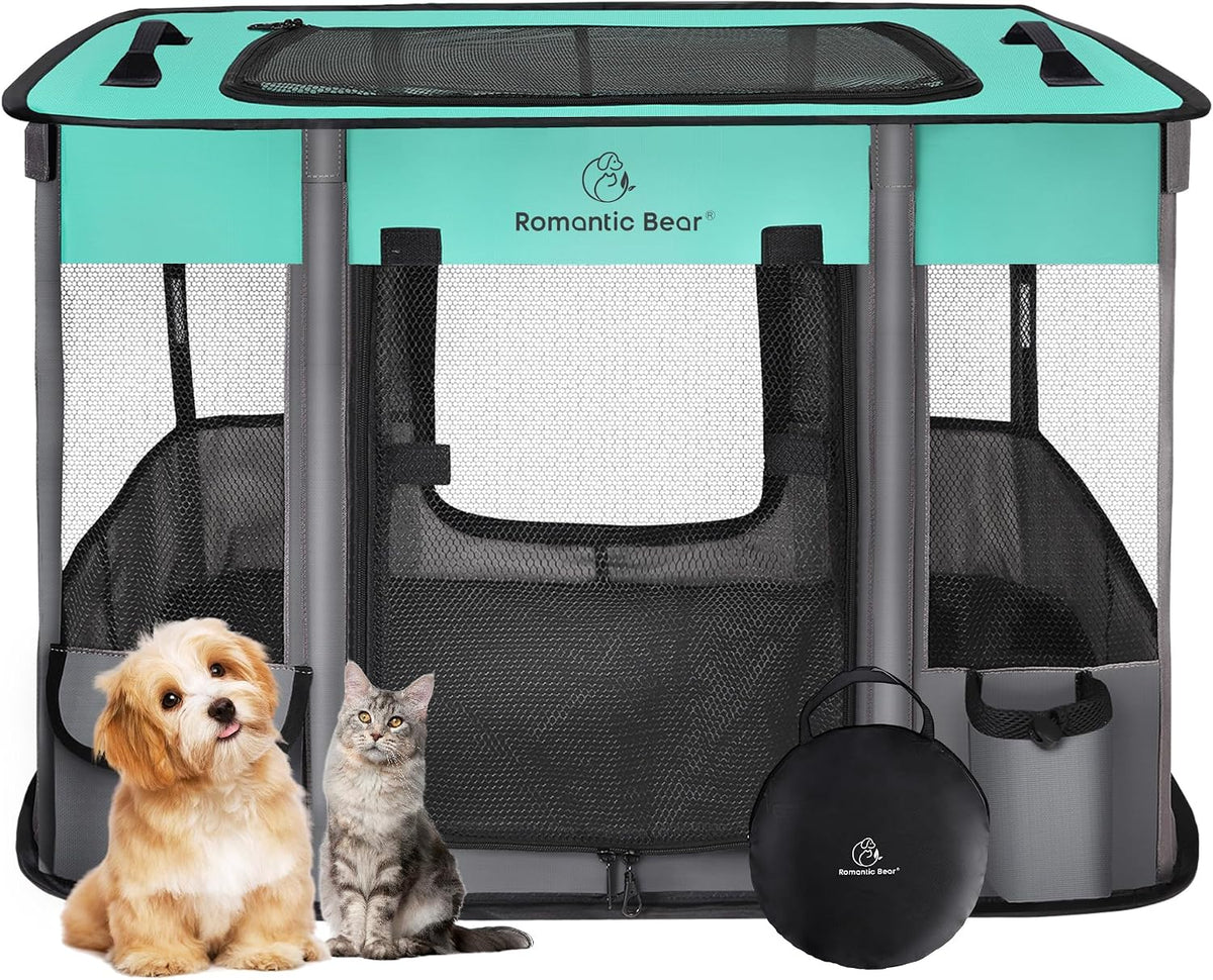 ROMANTIC BEAR Dog Playpen,Foldable Pet Puppy Cat Playpen,M(31"x23"x21")